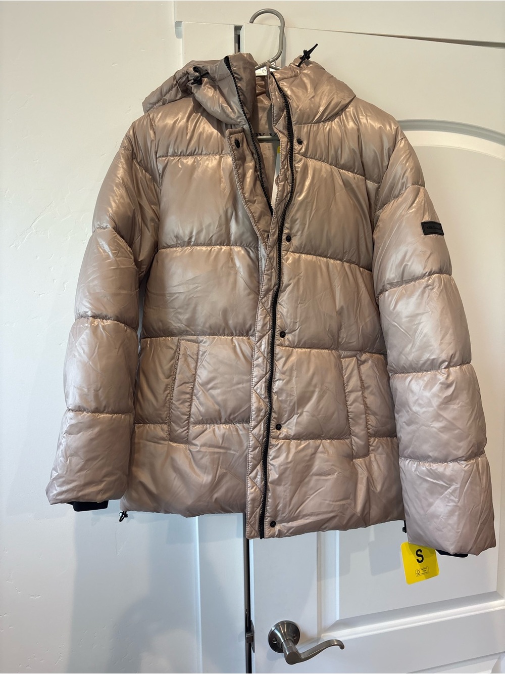 Two by Vince Camuto Shimmery Taupe Hooded Puffer